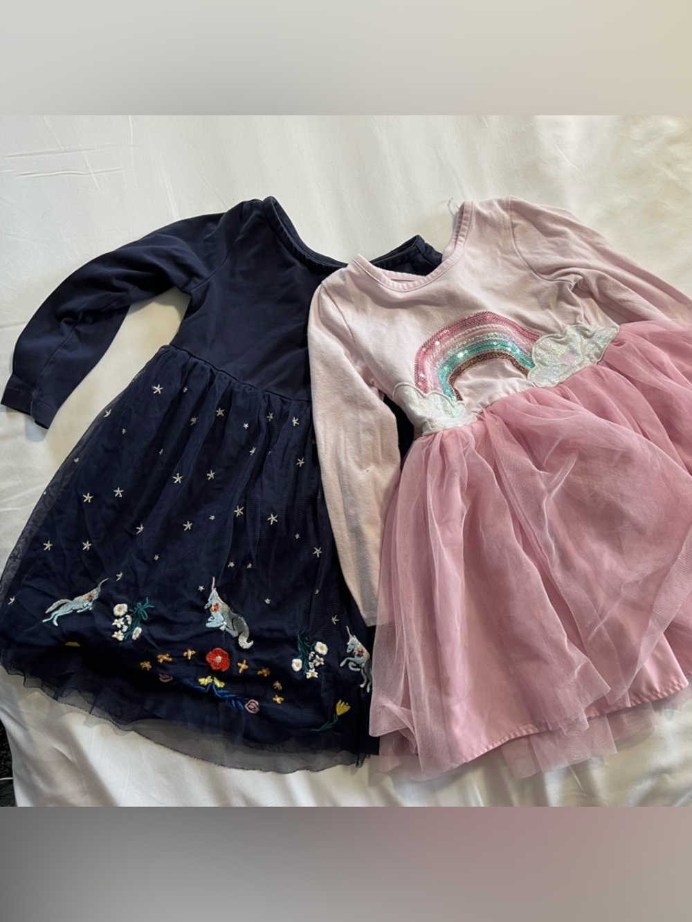 Hanna Andersson cat&jack pair Pink Tulle Dress & Navy Embroidered Unicorn Dress